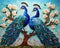 Colorful peacocks with multicolor glass are in a mosc background wall art.