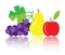 Colorful pear apple grapes icon with reflection