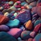 Colorful pebble stones on the beach. 3d render