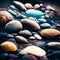 Colorful pebble stones on wooden background