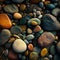 Colorful pebbles on the beach as an abstract background.