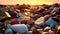 Colorful Pebbles On Beach: A Stunning Sunset Landscape