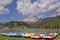 Colorful pedal boats on Lake Misurina