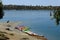 Colorful pedalos at the Playa de Orellana near Badajoz - Spain