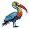 Colorful Pelican Illustration With Psychedelic Color Palette