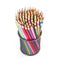 Colorful pencils in a black basket