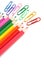 Colorful pencils and paperclips, office stationery