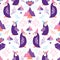 Colorful penguins in Santa hats seamless pattern.