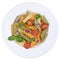 Colorful Penne Rigate noodles pasta meal isolated