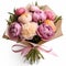 Colorful Peony Bouquet With Pink Ribbon - Traditional Hurufiyya Style