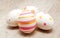 Colorful perfect handmade painted easter eggs on a wood