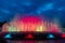 Colorful performance of Magic Fountain of Montjuic in Barcelona