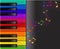 Colorful piano keyboard with musical notes