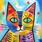 Colorful Picasso-inspired Abstract Cat Painting