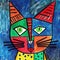 Colorful Picasso-style Abstract Cat Painting On Large Canvas