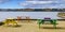 Colorful Picnic Benches on Dock