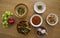 Colorful picture of traditional Israeli food on a table