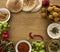 Colorful picture of traditional Israeli food on a table