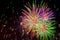 Colorful picturesque firework with multicolored glowing spheres and flickering stars. Bright holiday background