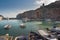 Colorful picturesque harbour of Porto Venere with San Lorenzo church