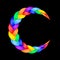 Colorful pigtail curly wavy. Rainbow moon symbol.