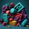 A colorful pile of plasticine objects with different colors and shapes. Generated AI