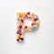 Colorful Pill Art: Whimsical Letter P Made With Vibrant Pills
