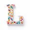 Colorful Pill Sculpture: Whimsical L Letter Made With Meticulously Detailed Pills
