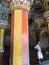 The colorful pillars of the ancient Maratha palace in the city of Thanjavur