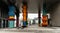 Colorful pillars with colorful patterns at Concordia Design square