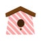 Colorful pink birdhouse icon in flat style for spring card desing