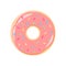 Colorful pink icing donut cartoon. Pink frosting donut with sprinkles.