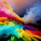 Colorful pink red rainbow smoke paint explosion, color fume powder splash, motion of liquid ink dye in water, AI generat