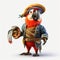 Colorful Pirate Parrot 3d Mockup Illustration For Play Kitchen