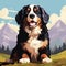 Colorful Pixel-art Portrait Of A Bernese Mountain Dog