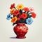 Colorful Pixel-art Red Vase With Cute Cartoonish Designs