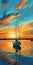 Colorful Pixel-art Sailboat Painting With Sunset Sky