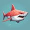 Colorful Pixel Art Shark Swimming With Open Mouth