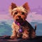 Colorful Pixel-art Yorkshire Terrier Sitting On A Post