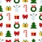 Colorful Pixel Pattern with Christmas Elements. Atcade games style