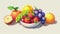 Colorful Pixelated Fruit Bowl Digital Art Illustration