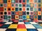 Colorful Pixelated Pattern for a 90s-Themed Party Bold squares merge into a backdrop