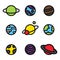 Colorful planets bright icons isolated universe concept