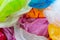 Colorful plastic bags waste