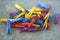 Colorful Plastic Clothespins Scattered