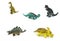 Colorful plastic dinosaurs toys  on a white background