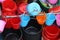 Colorful plastic made bowl and buckets selling on local market.