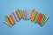 Colorful plastic math stick for learning mathematic in primary school or counting sticks on blue background