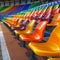 Colorful plastic seats arranged in rows create dynamic stadium scene