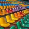 Colorful plastic seats arranged in rows create dynamic stadium scene